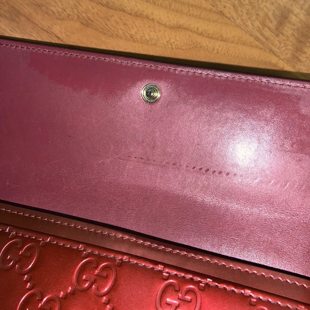 Authentic Gucci Patent Guccisima Heart Continental Flap Wallet (Bordeaux) - Picture 7 of 12